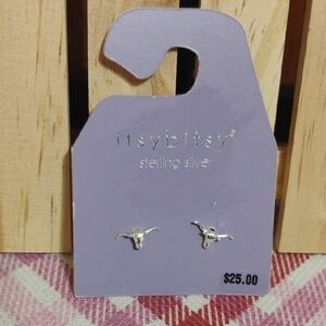 🤠 Itsy Bitsy Sterling Silver Longhorn Steer Earrings NWT